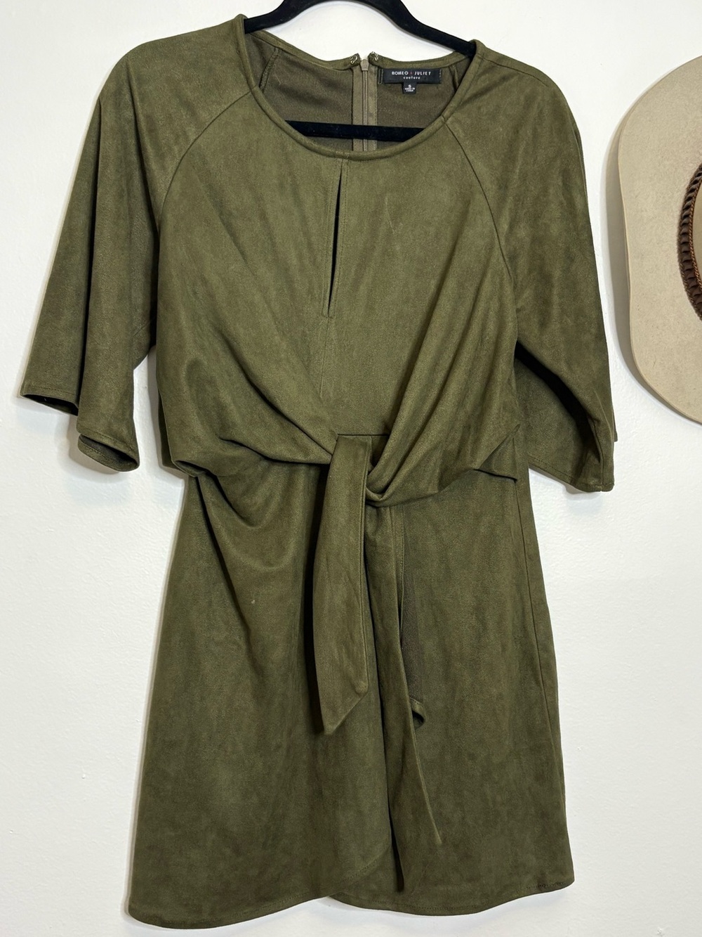 Romeo & Juliet Couture Olive Green Mini Tie-Front Dress